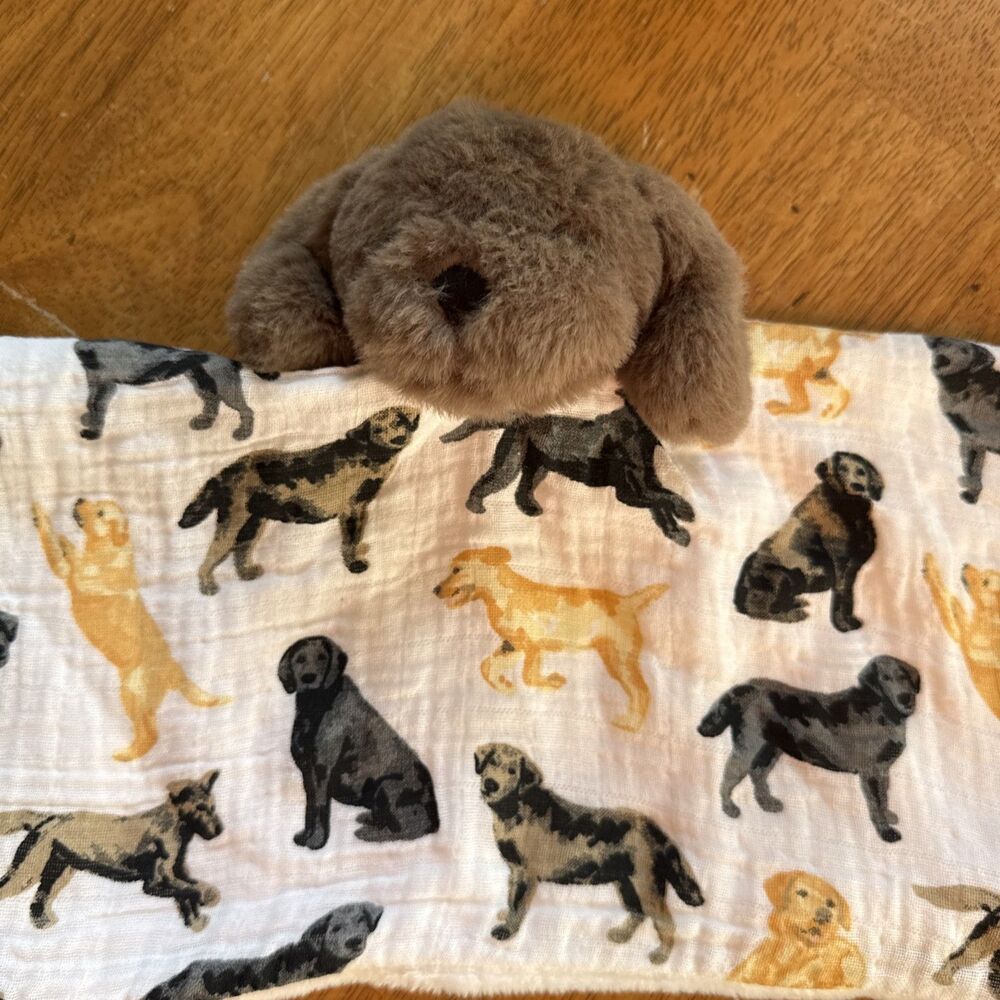 MUDPIE Baby Lovey Security Blanket White Brown Puppy Dog